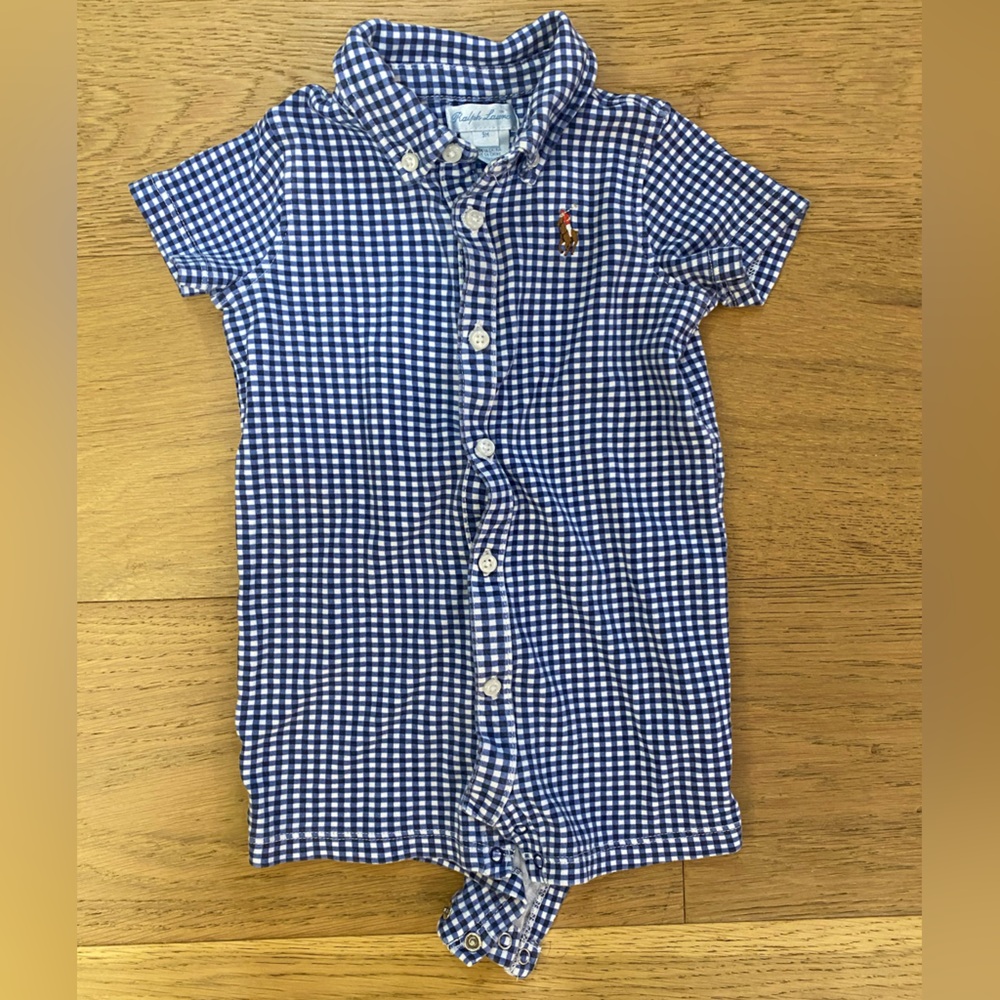 Ralph Lauren Blue and White Checkered Kids One Piece